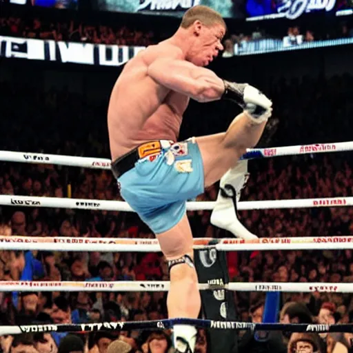 Image similar to the peacemaker john cena kicking a down down