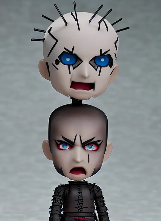 Image similar to hellraiser pinhead, an anime nendoroid of hellraiser pinhead figurine, realistic face, detailed product photo