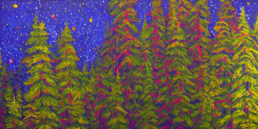 Image similar to 🌲🌌, acrylic on canvas, expressionism movement, breathtaking detailed, by blake neubert, photorealistic