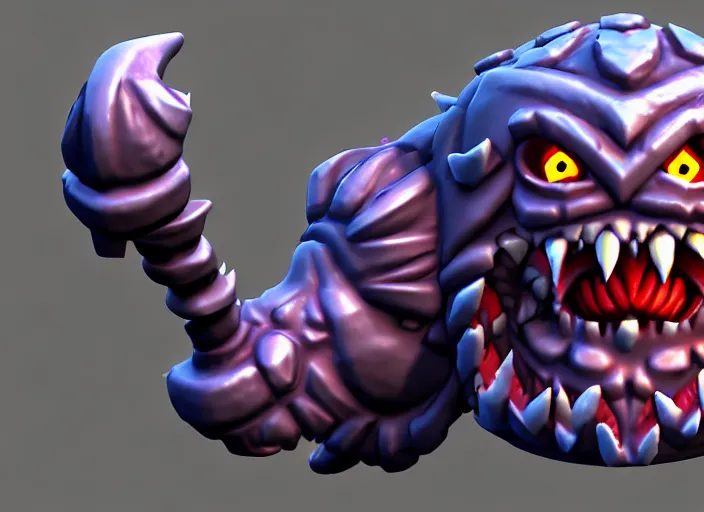 Image similar to raging oni beholder head, stylized stl, 3 d render, activision blizzard style, hearthstone style, darksiders art style