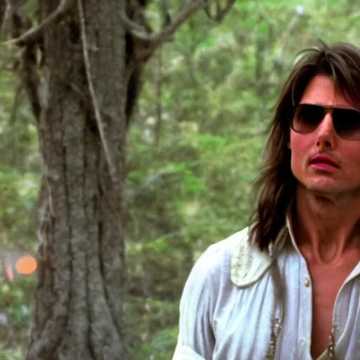 Image similar to Tom Cruise dressed as a hippie, movie still, 4K