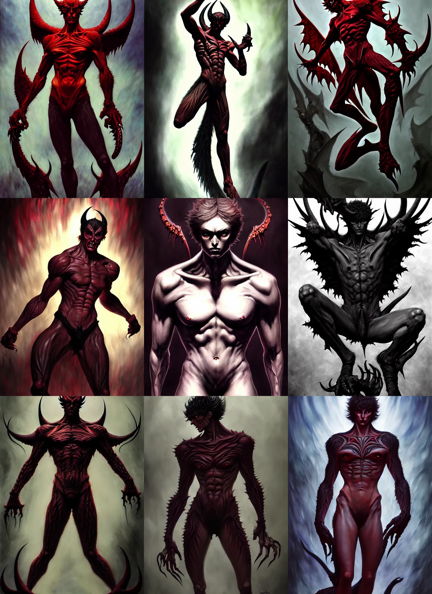 Prompt: full body savage devilman, simplify stylized intricate skin pattern, full body, hyper realistic, extremely detailed, dnd character art portrait, dark fantasy art, intricate fantasy painting, dramatic lighting, vivid colors, highly detailed, deviant art, artstation, by edgar maxence and michael whelan and delacroix.