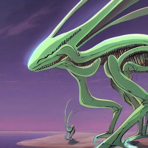 Image similar to concept art painting of alien creatures, detailed, cel shaded, in the style of makoto shinkai and moebius and james gurney