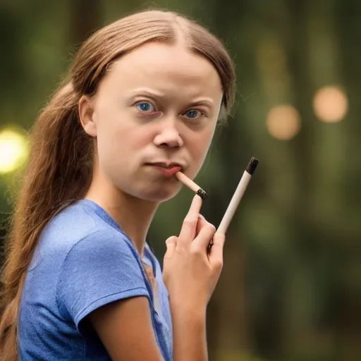 Image similar to hyper - realistic studio photograph of greta thunberg smoking a cigarette