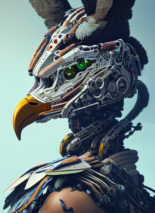 Image similar to symmetry!! portrait of a hybrid robot eagle, floral! horizon zero dawn machine, intricate, elegant, highly detailed, digital painting, artstation, concept art, smooth, sharp focus, illustration, art by artgerm and greg rutkowski and alphonse mucha, 8 k
