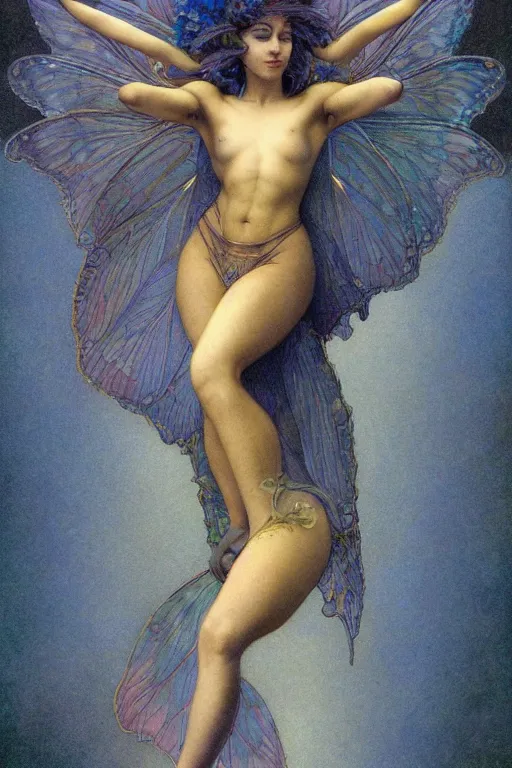 Image similar to full body portrait of a beautiful faerie, golden ratio, detailed, rainbowshift, by jean - baptiste monge and maxfield parrish and artgerm