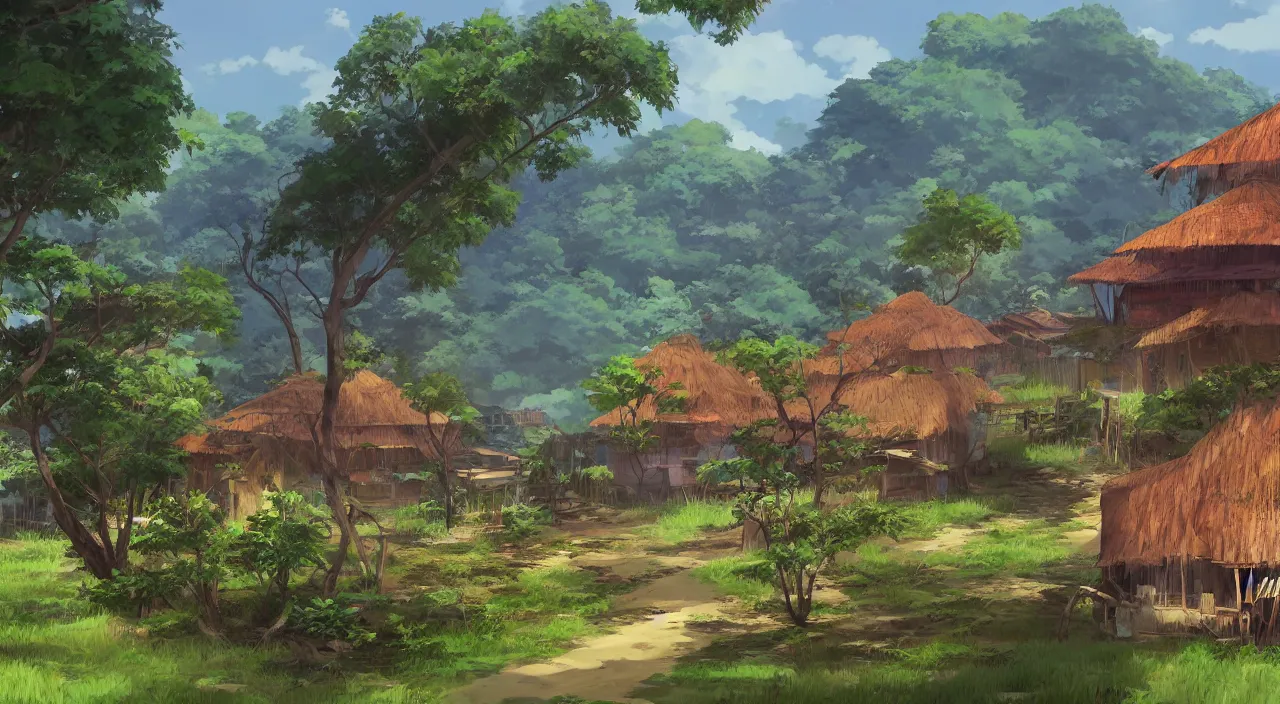 Prompt: Rural Malaysian Village, Anime scenery concept art by Makoto Shinkai
