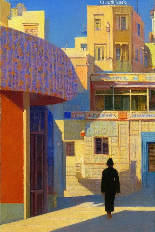 Image similar to tel aviv street, victor Nizovtsev, edward hopper