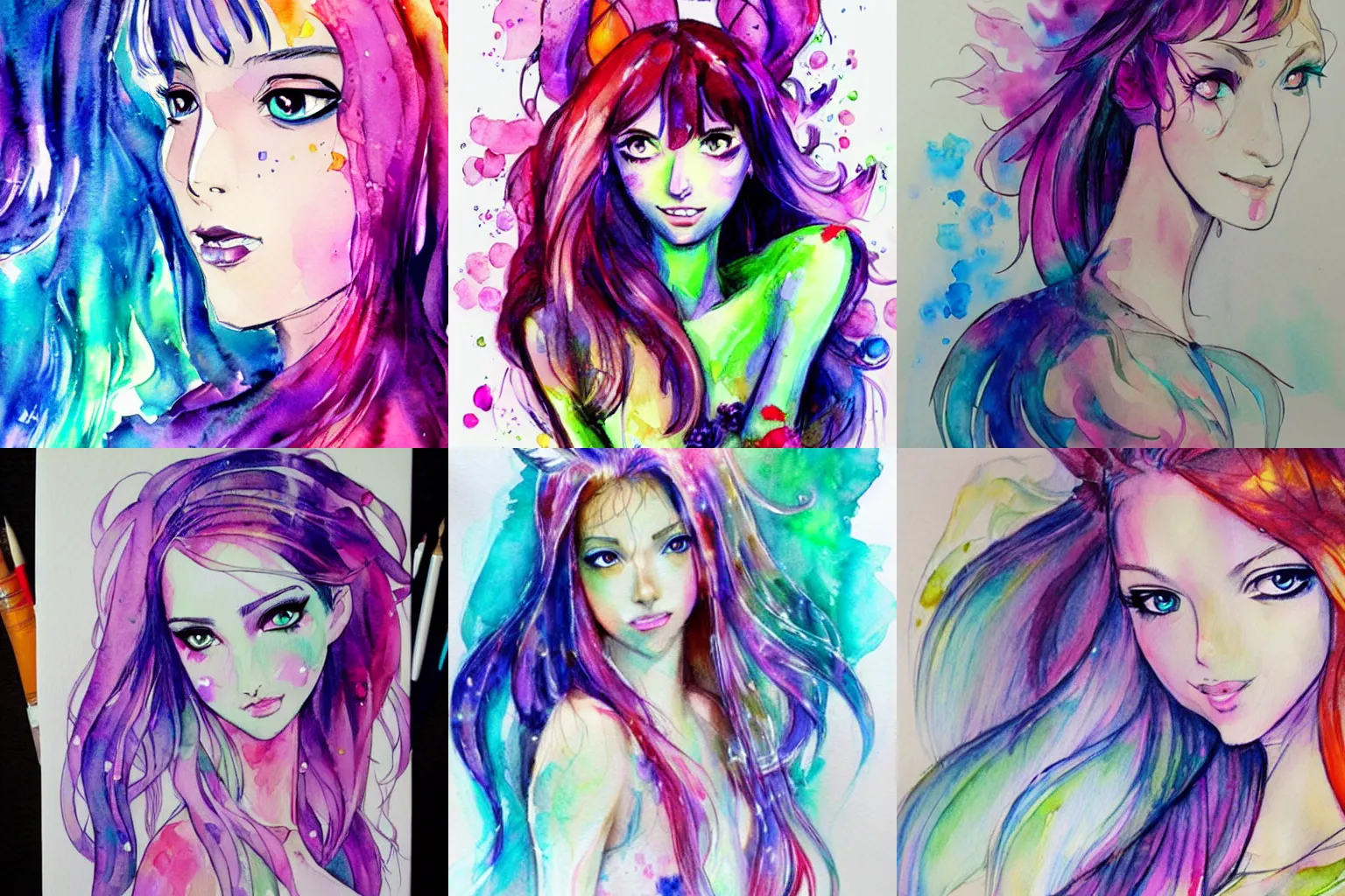 Prompt: winx club character, light effect, highly detailed, watercolor by Agnes Cecile, cartoon art style,