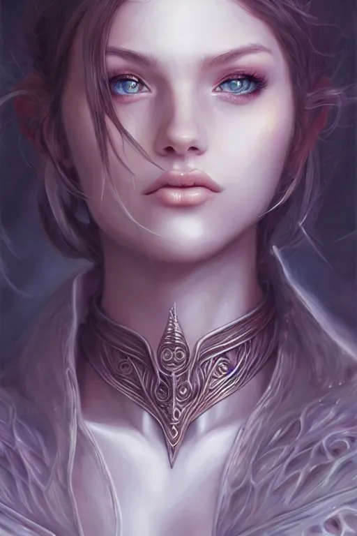 Image similar to a photorealistic painting of an attractive young girl, partially clothed in ethereal armor emitting psychic powers, beautiful bone structure, perfect eyes, intricate, elegant, highly detailed, hyper detailed, trending on tumblr, by artgerm, by loish, fantasy scene, fantasy aesthetic, trending on Artstation