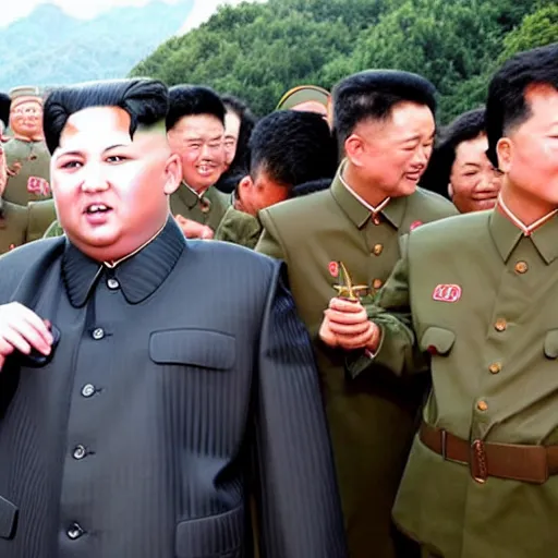 Image similar to kim jong un smoking weed joint in the middle of a war, realistic