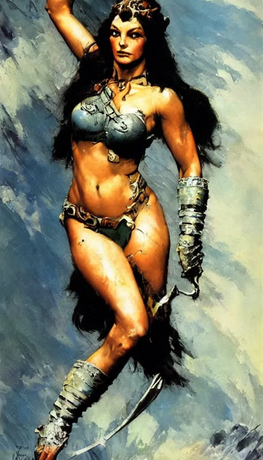 Image similar to alluring warrior princess by Frank Frazetta,oil painting