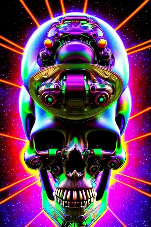 Image similar to maximalist detailed scifi robot skull portrait. lowbrow scifi artwork by kidsquidy. ray tracing hdr polished sharp in visionary psychedelic fineart style inspired by alex grey and cameron gray