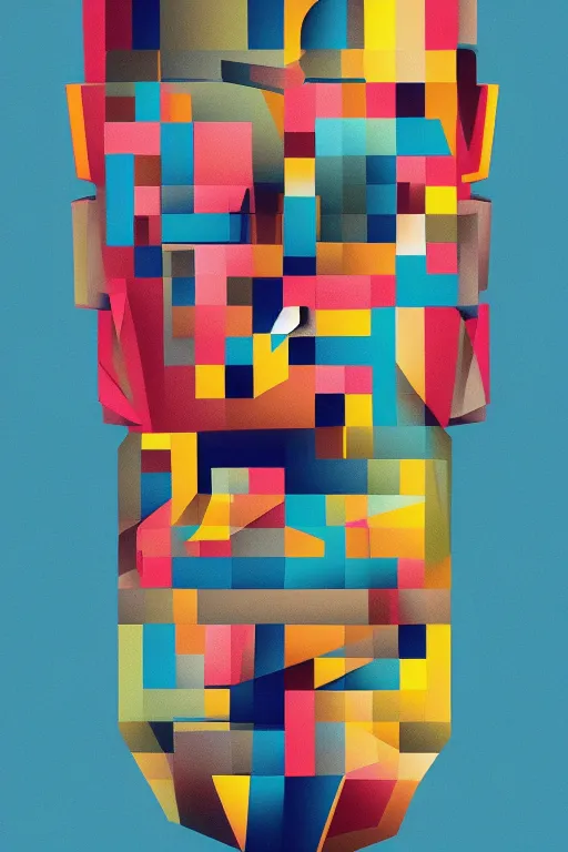 Image similar to cubist moai statue cutout digital illustration cartoon colorful beeple