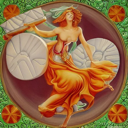 Image similar to a detailed fantasy painting of a Feta cheese that dances salsa, by lauri blank, artgerm, evelyn de morgan, 8K, 50mm lens