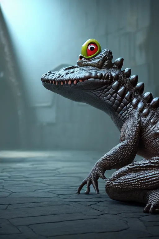 Prompt: a crocodile wearing a formal overcoat Pixar style 3D render octane render unreal engine 5 path tracing front shot cute Disney style 4K natural