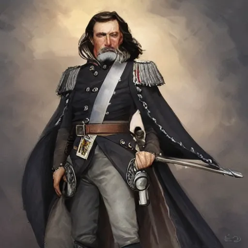 Prompt: a confederate general with puffy black sideburns no mustace and a square face, dnd character art, painting by artgerm and ed binkley