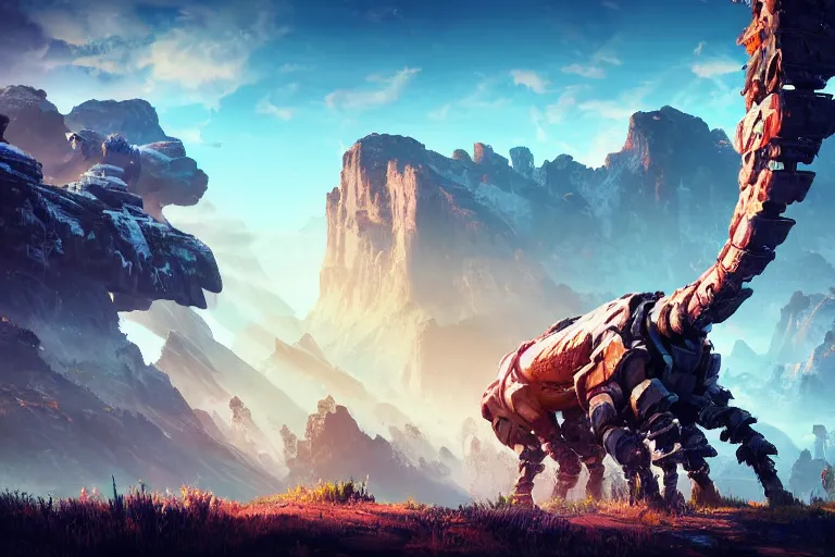 Image similar to tremortusk machine mecanical creature robot of horizon forbidden west horizon zero dawn radiating a glowing aura global illumination ray tracing hdr fanart arstation by ian pesty and alena aenami artworks in 4 k