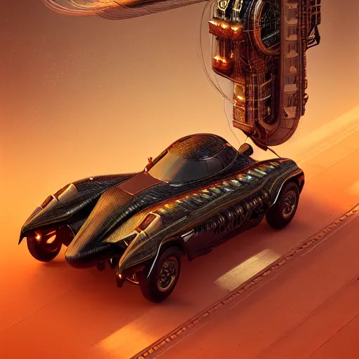 Image similar to cyborg cyber vintage supercar slick warm tones : by michal karcz, daniel merriam, victo ngai and guillermo del toro : ornate, dynamic, particulate, intricate, elegant, highly detailed, centered, artstation, smooth, sharp focus, octane render