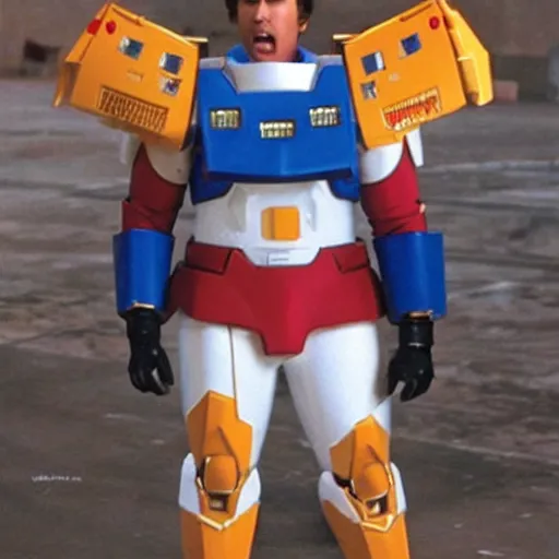 Image similar to will ferrell wearing a gundam suit, live action film