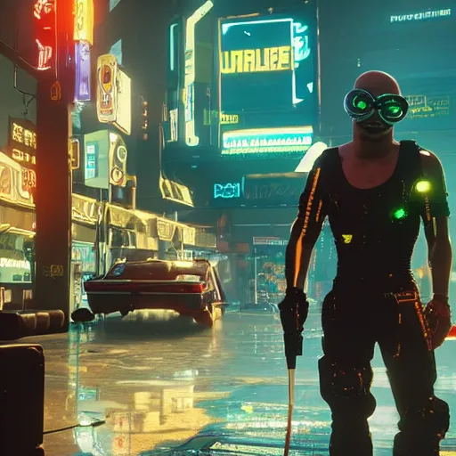 Image similar to pepe frog makes appearance in Cyberpunk 2077. CP2077. 3840 x 2160