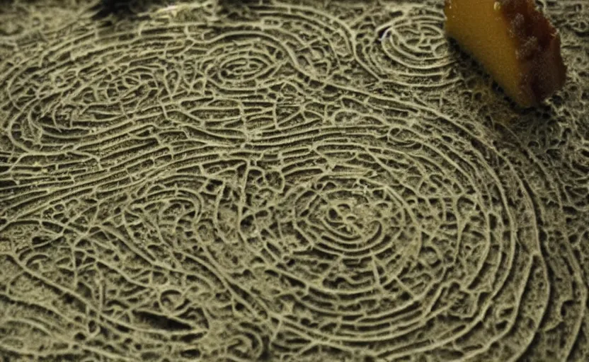 Image similar to sponge with many paths inside, lord of the rings, detailed, close up, mysterious, curiosity,