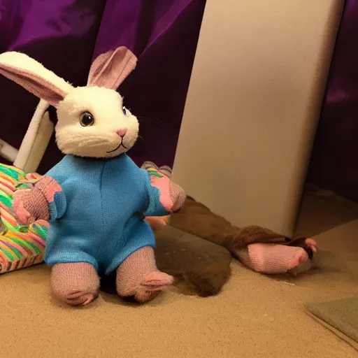 Prompt: Bing the rabbit and Flop the sock