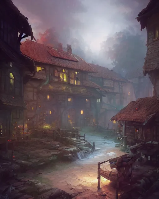 Image similar to twelth century german village 1 1 8 0 by peter mohrbacher and dan mumford and nekro, cgsociety, volumetric light, 3 d render