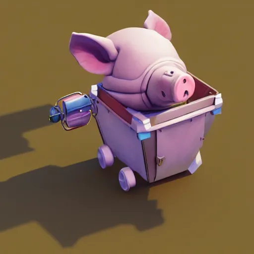 Image similar to Isometric 3D Fantasy Cute and adorable pig spacecraft, Smooth 3D Illustration, soft render, Servando Lupini, Daniil Kudriavtsev, handpaint texture, Blender, 3DCoat H 648