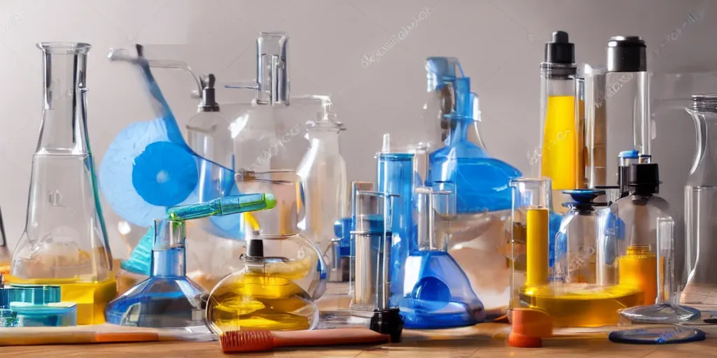 Image similar to instruments being used to mix chemicals, scientist, blender, 3d, apartment