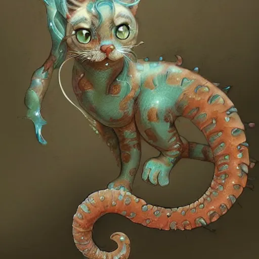 Image similar to cat seahorse shapeshifter, humanoid fursona by WLOP and Peter Mohrbacher and Louis Wain, furaffinity, trending on artstation
