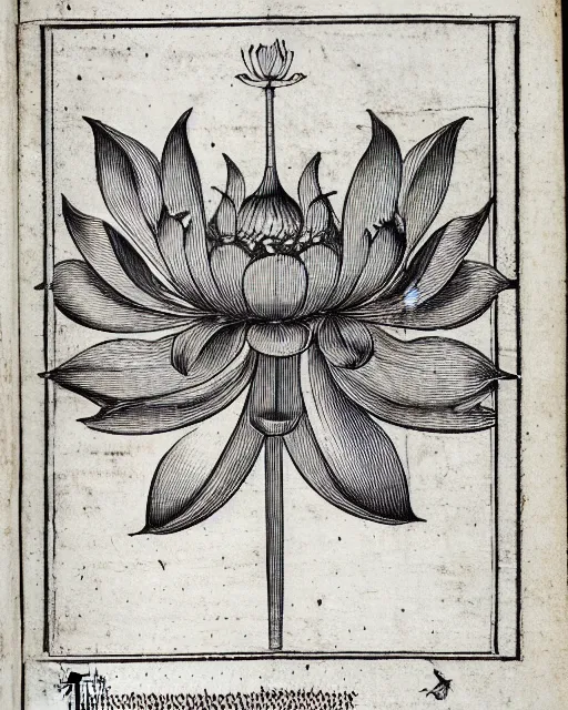 Image similar to an illustration of the head of a lotus flower from the nuremberg chronicle, 1 4 9 3