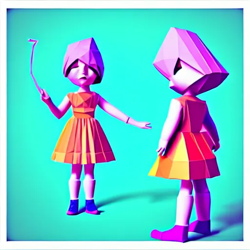 Prompt: girl, magical power, 3 d, one object, low poly, cute, illustration