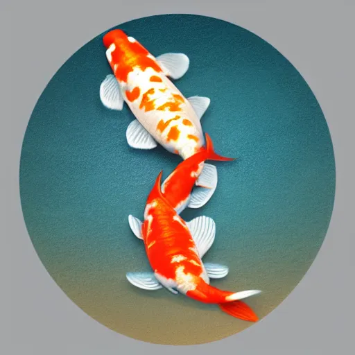 Prompt: two koi fish swimming near the circle of moon, octane render