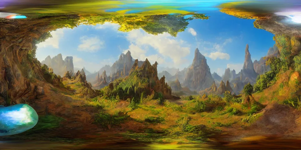 Prompt: a high quality professional 360 painting of a fantasy landscape