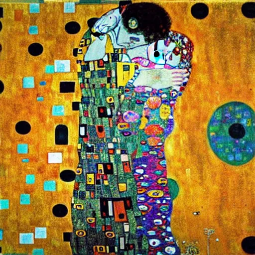 Image similar to by gustav klimt natural. a beautiful street art of a space battle with wild, bright colors.