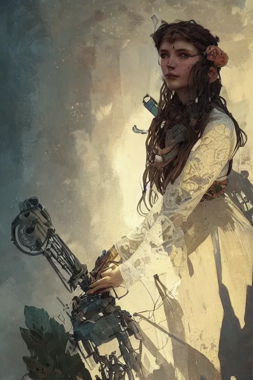 Image similar to A full portrait of a beautiful post apocalyptic Ukrainian explorer, intricate, elegant, highly detailed, digital painting, artstation, concept art, smooth, sharp focus, illustration, art by Krenz Cushart and Artem Demura and alphonse mucha