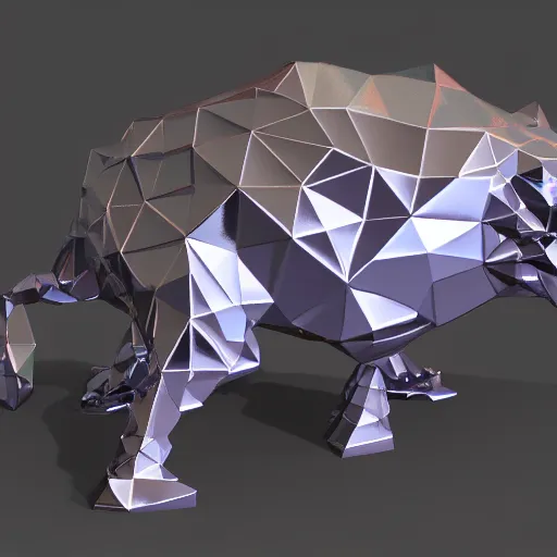 Image similar to a metallic crystal creature, 4K HD, low poly