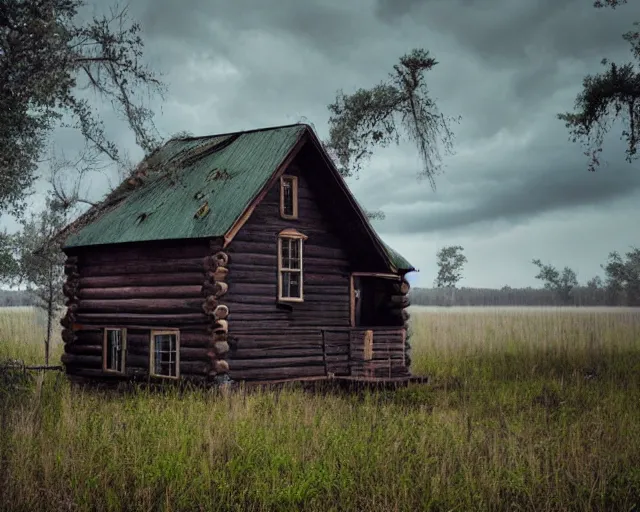 Prompt: otherworldly swamp cabin by Brian Despain