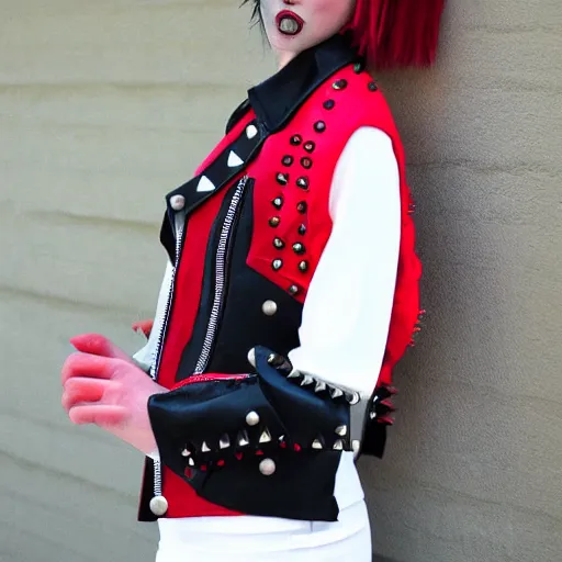 Image similar to battle jacket punk rock red and black studs spikes