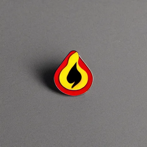 Image similar to a photo of a retro minimalistic clean fire warning enamel pin, studio lighting, behance