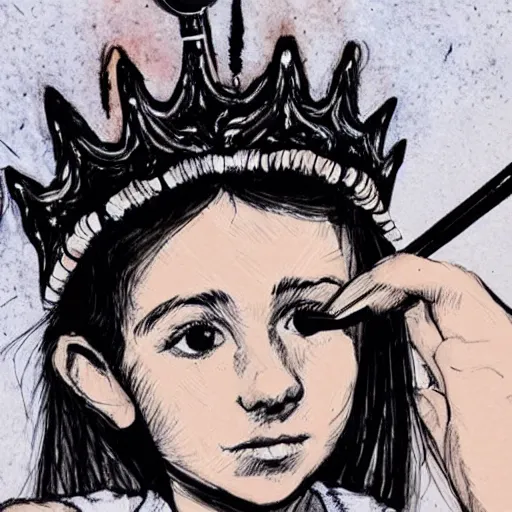 Image similar to a crown of artist's brushes in a girl's hair