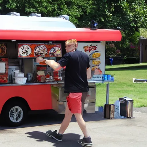 Image similar to wesker operating a hotdog stand