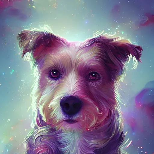 Prompt: portrait of a beautiful cute dog falling into the third dimension by Ross Tran, 4k, intricate details