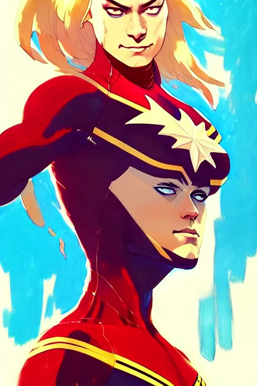 Prompt: a ultradetailed beautiful painting of a stylish captain marvel, by conrad roset, greg rutkowski and makoto shinkai trending on artstation