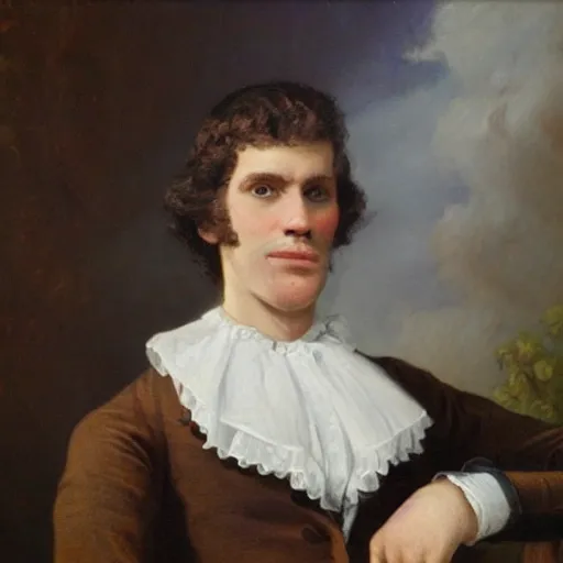 Image similar to An early 1800s oil painting of Jerma985 in the early 1800s, grainy, realistic, very realistic, hyperrealistic, highly detailed, very detailed, extremely detailed, very neat, very epic, very cool, detailed, trending on artstation