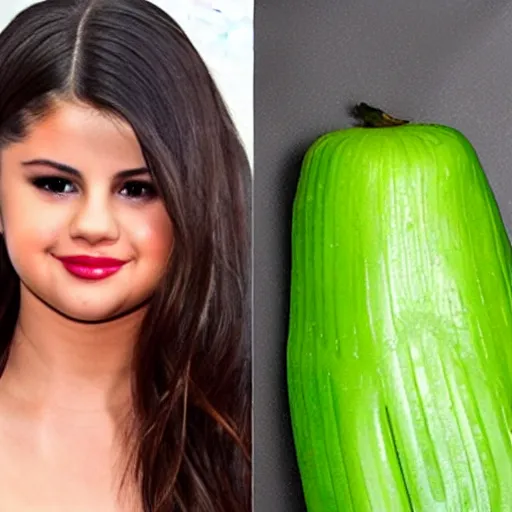 Prompt: selena gomez transformed into celery