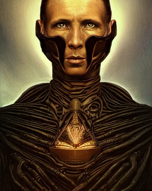 Image similar to sci - fi portrait of paul atreides, by dore and beksinski and deville, intricate, hyperealistic, photoreal, 8 k resolution, modern high sharpness photo