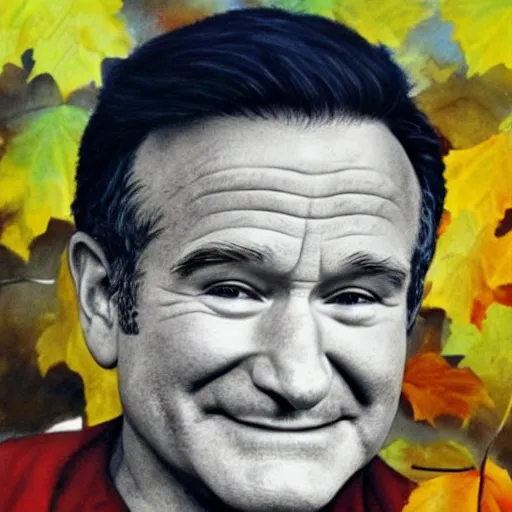 Image similar to robin williams smile. picture painting autumn leaves