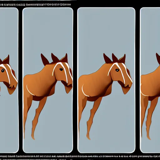 Prompt: 4 progressive frames of a horse running frame - by - frame from'learning to animate'
